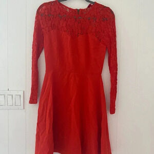 Anthropologie Louche Long Sleeve Lace Womens Dress XS  Blood Orange Long Midi
